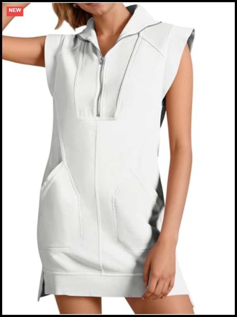 Womens Sleeveless Mini Dress 1/2 Zip Collared Activewear with Pockets